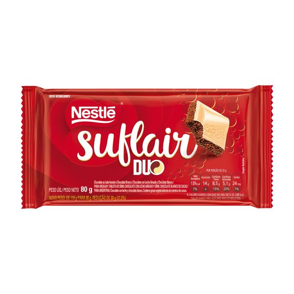 Chocolate Ao Leite Aerado E Branco Duo Suflair Pacote 80g