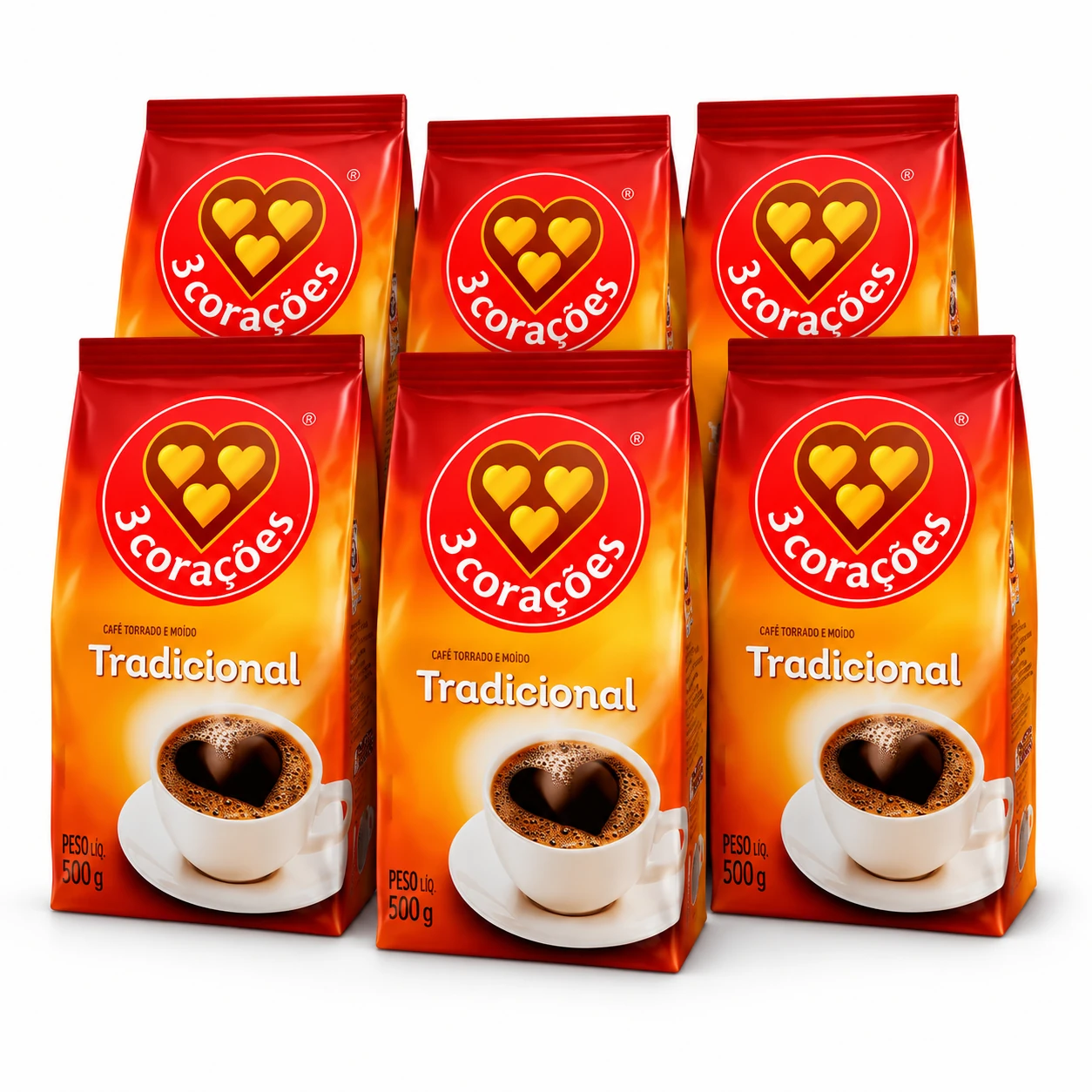 Café 3 Corações Tradicional 500g — Kit 6 unidades