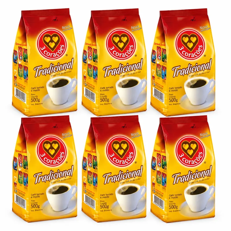 Café Torrado E Moído Tradicional 3 Corações Pacote 500g